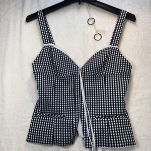 Zara Crop Top Womens Size Medium Gingham Black White Countrygirl Cowgirl